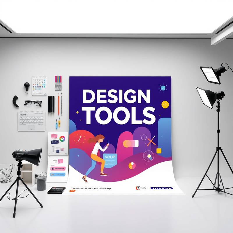 Graphic design tools and illustrations, representing a Graphic Design course.